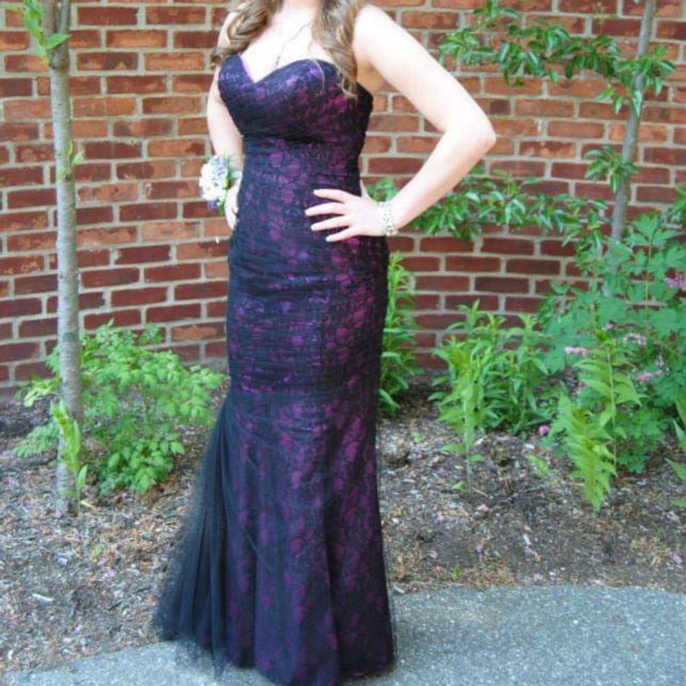 Purple and Black Mermaid Lace Prom Dress